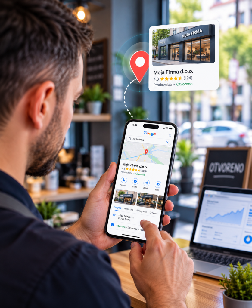 seo lokalni tuzla agencija Vlasnik lokalne firme u Bosni i Hercegovini provjerava poziciju svog biznisa na Google mapi putem mobilnog telefona